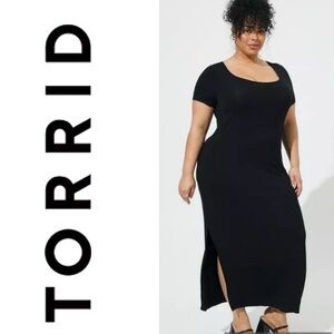 TORRID Women’s Maxi Super Soft Slit Dress Short Sleeve Black Size 0/L